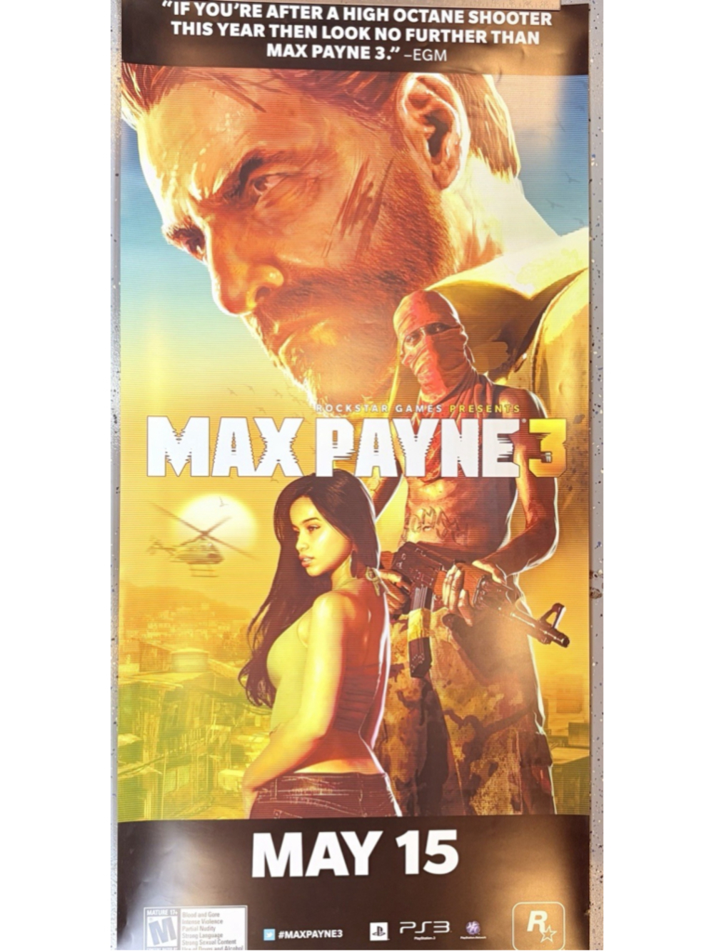 Max Payne 3 PS3 28x58 Store Promo Poster Rockstar Games May 15